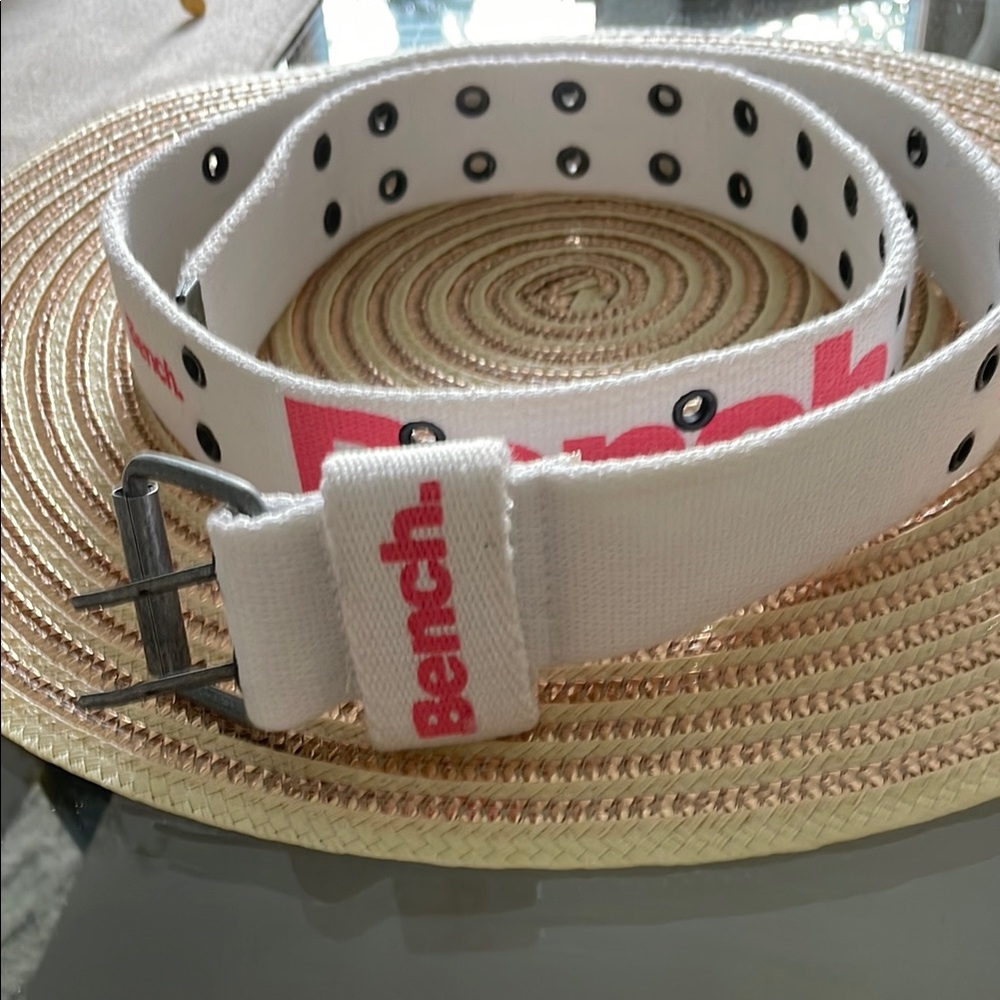 Bench White Belt with Pink Accents